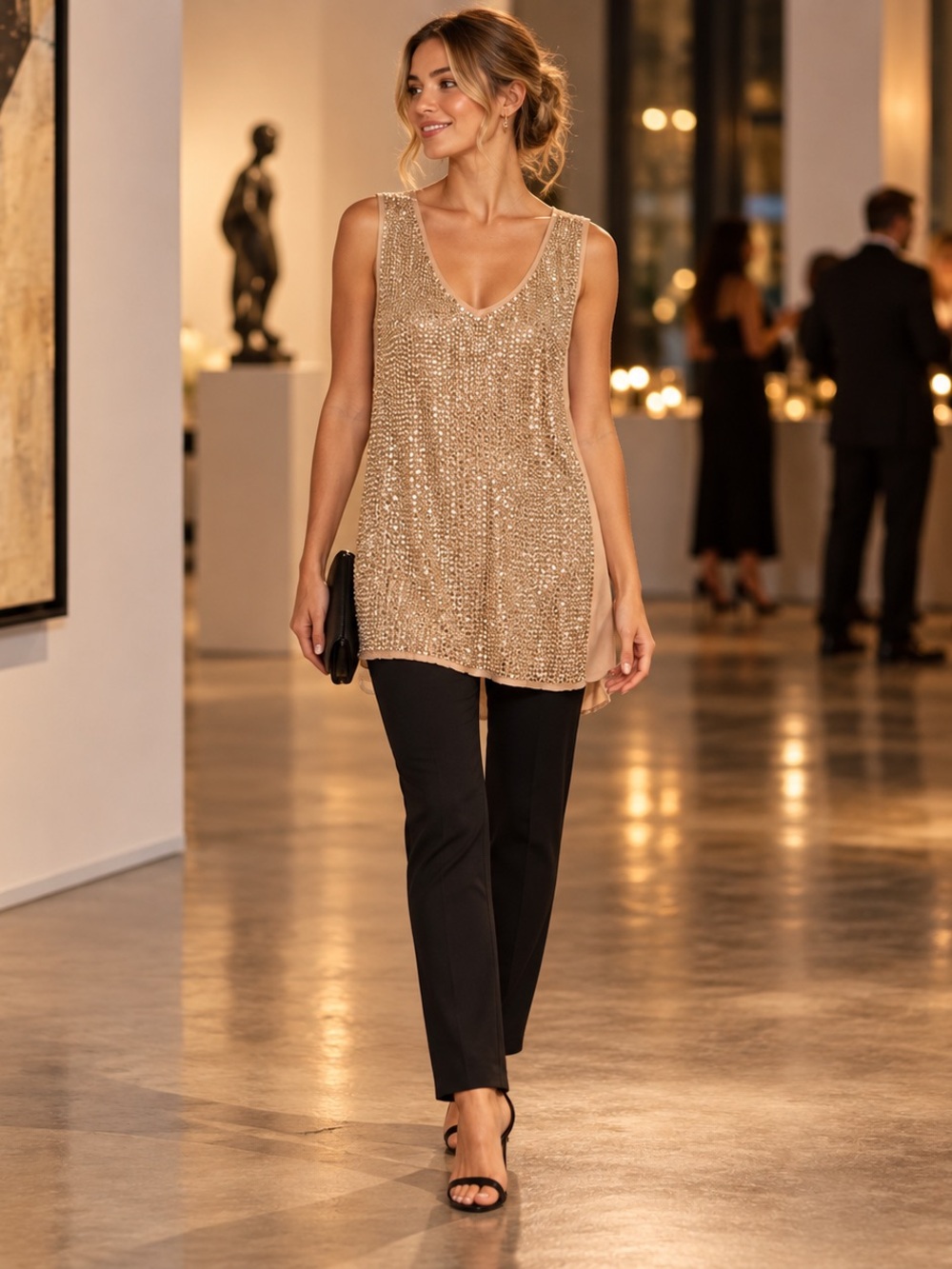 Lola & Sophie Metallic Knit Sleeveless Tunic Top Size Medium